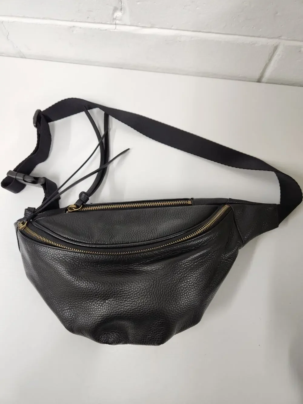 Melrose and Market Genuine Leather Pebbled Black Fanny Pack/Bum Bag/Belt Bag